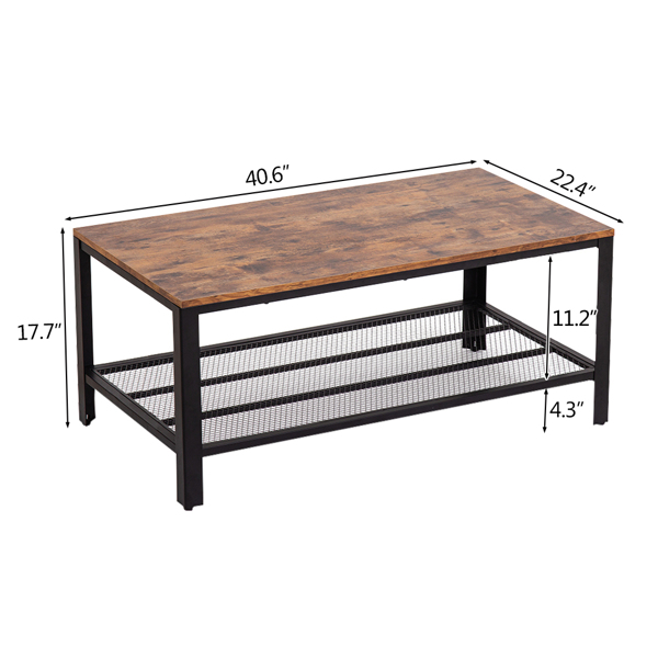 (104 x 58 x 46cm) Industrial Style Double-Layer Coffee Table Rectangular Rectangular Triamine Plate Iron Mesh
