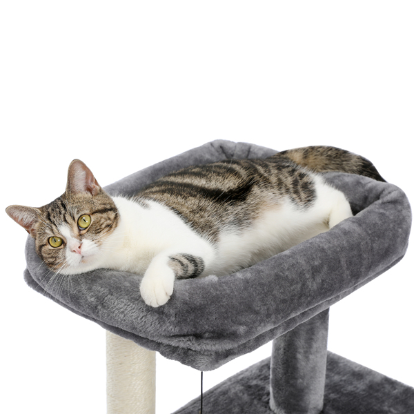 Modern Small Cat Tree Cat Tower With Double Condos Spacious Perch Sisal Scratching Posts，Climbing Ladder and Replaceable Dangling Balls Grey (Minimum Retail Price for US: USD 79.99)