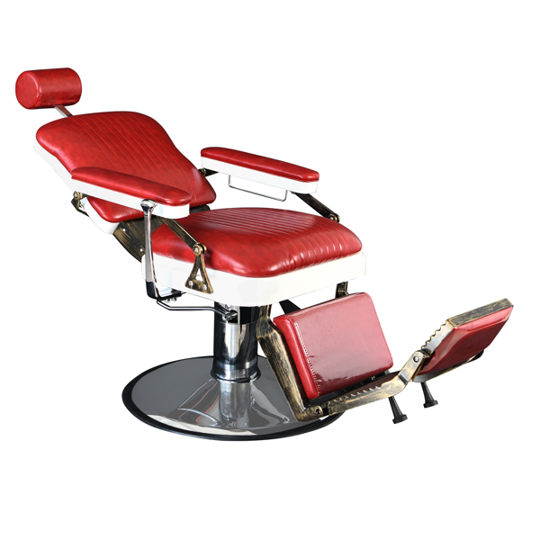 PVC Leather Cover ABS Armrest Shell Disc Extra Large Pump Retractable Barber Chair 300lbs Red HZ8753 N001 