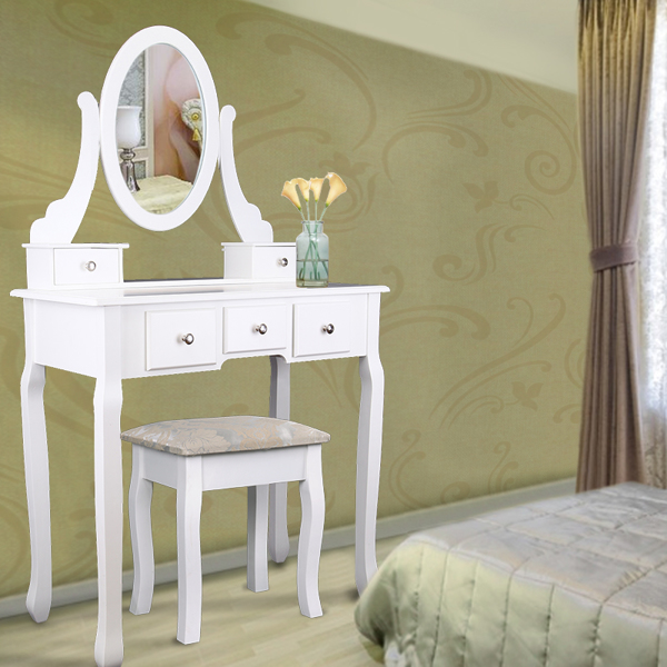 Dressing Table,Makeup Desk with Stool,White Cosmetic Table with Mirror for Bedroom (BDT1255)