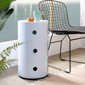 Componibili 3 container plastic roll container bedside table round 【white】