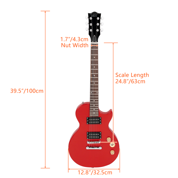 【Do Not Sell on Amazon】Glarry GLP101 39 inch Solid Body Electric Guitar HH Pickups Laurel Wood Fingerboard Bone Nut with Bag Cable Strap Red