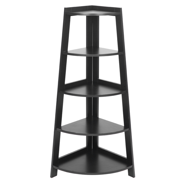 5 Tier Corner Shelf Stand Wood Display Storage Home Furniture Black