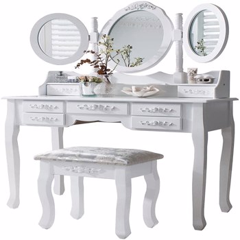 Makeup Dressing Table,Bedroom Dressing Table with Stool 3 Swivel Mirror 7 Drawers with Stool ,White (BDT1217)