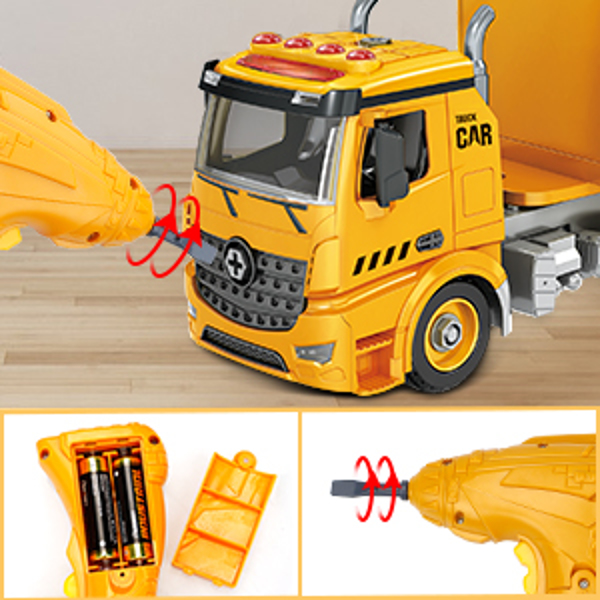 (ABC)Building Construction Trailer Truck & Excavator Toys for 3 4 5 6 Years Old Toddlers Kids Boys Girls, 108PCS Building Block Toy Set with Electric Drill, STEM Take Apart Vehicles Gift with Sound & 