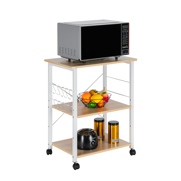 Baker's Rack 3-Tier Kitchen Utility Microwave Oven Stand Storage Cart Workstation Shelf(Light Beige Top White Metal Frame)