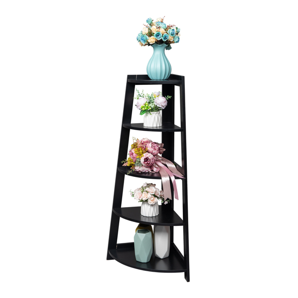 5 Tier Corner Shelf Stand Wood Display Storage Home Furniture Black