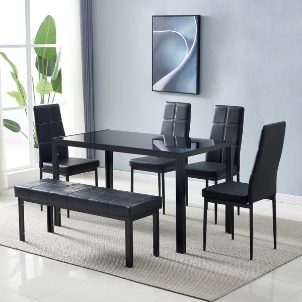 Simple Assembled Tempered Glass & Iron Dinner Table Black