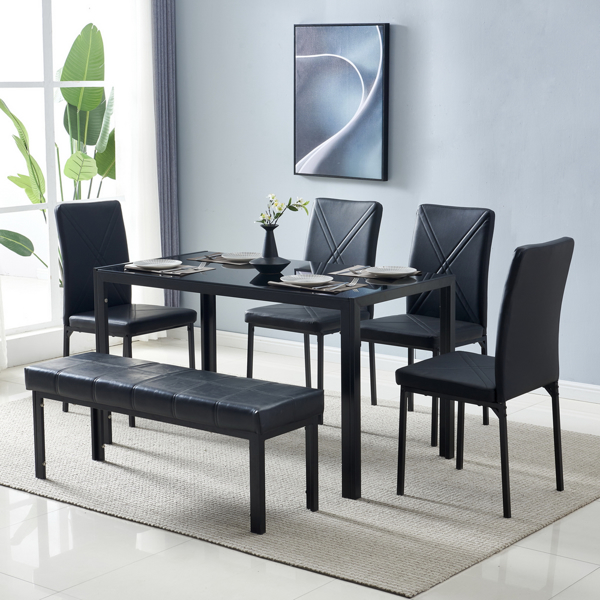 Simple Assembled Tempered Glass & Iron Dinner Table Black