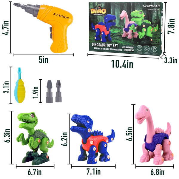 (ABC)(Prohibited Product on Amazon)Dinosaur Toys for 3 4 5 6 7 Year Old Boys, Take Apart Dinosaur Toys for Kids 3-5, STEM Construction Building Toys with Electric Drill for Kids 5-7, Dinosaur Toys Bir