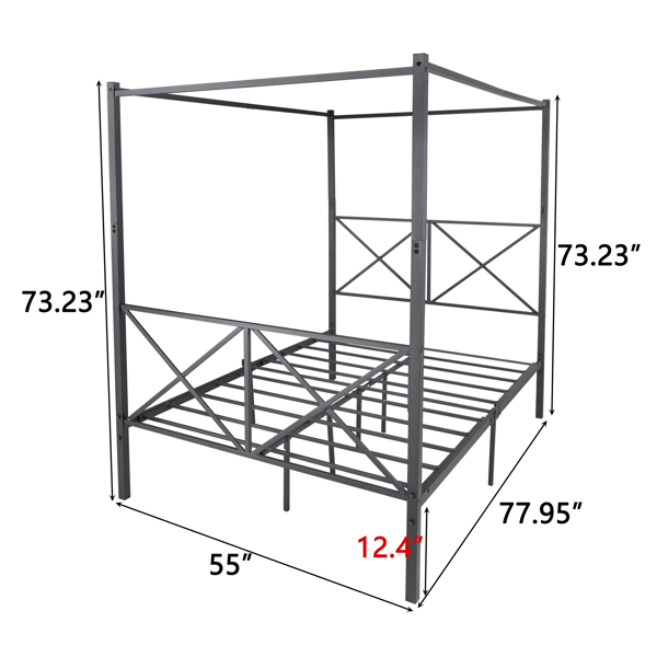 Metal Canopy  Full Size Platform Bed Frame with X Shaped Frame