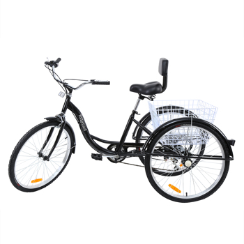 26 Inch Tricycle 3 Wheels Bike Bicycle 7S Gears With Shopping Baskets Cart 26\\" Trike Cruiser Backrest Support Trishaw