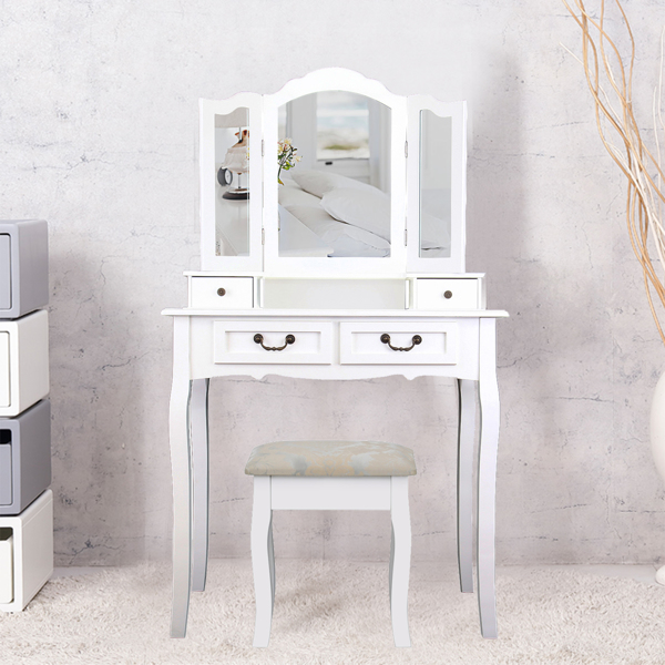 Dressing Table, Makeup Desk with Stool, White Cosmetic Table with Mirror for Bedroom (BDT2114)