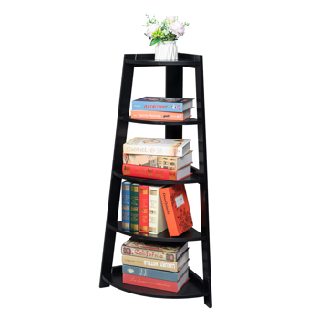 5 Tier Corner Shelf Stand Wood Display Storage Home Furniture Black