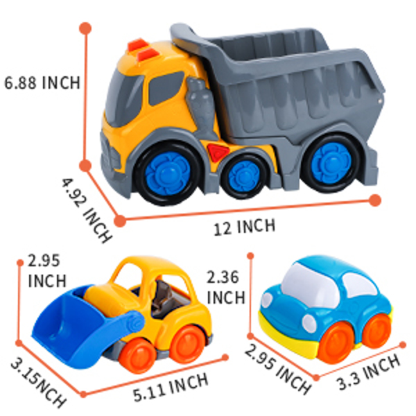 (ABC)(Prohibited Product on Amazon)Car Toys for 1 2 3 4 5 Years Old Toddlers Boys and Girls,12‘’ Big Dump Truck with Light and Sound, Push and Go Small Bulldozer Forklift Truck, Vehicles Playset for C