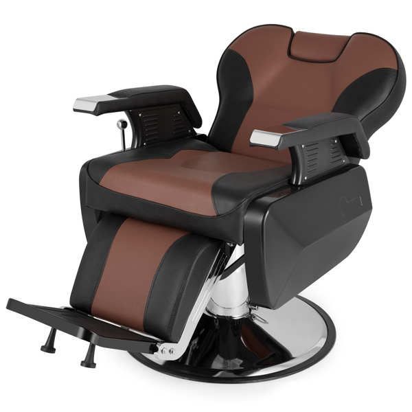 PVC Leather Case ABS Armrest Shell 300lbs Load-Bearing Disc With Footrest Can Be Put Down Barber Chair Black Brown
