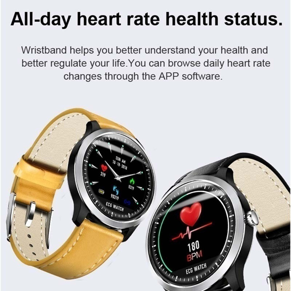 Leather Strap Bluetooth ECG PPG N58 Smartwatch Color Screen Heart Rate Sleep Monitor Multi-sport Fitness Tracker Men Smart Watch for IOS Android 