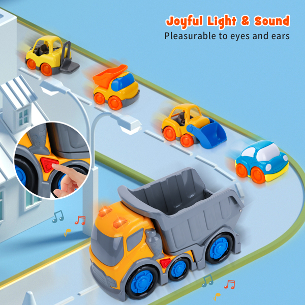 (ABC)(Prohibited Product on Amazon)Car Toys for 1 2 3 4 5 Years Old Toddlers Boys and Girls,12‘’ Big Dump Truck with Light and Sound, Push and Go Small Bulldozer Forklift Truck, Vehicles Playset for C