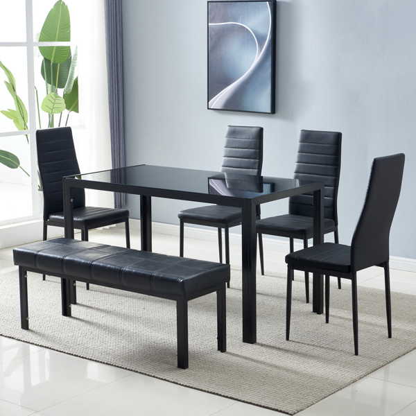 Simple Assembled Tempered Glass & Iron Dinner Table Black