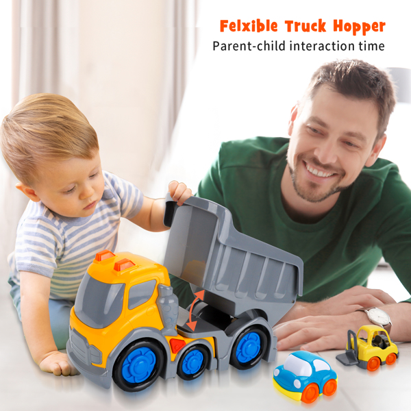 (ABC)(Prohibited Product on Amazon)Car Toys for 1 2 3 4 5 Years Old Toddlers Boys and Girls,12‘’ Big Dump Truck with Light and Sound, Push and Go Small Bulldozer Forklift Truck, Vehicles Playset for C