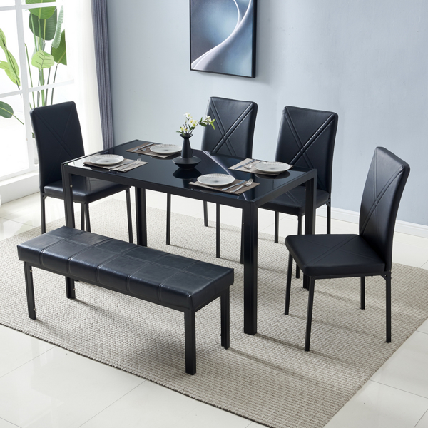 Simple Assembled Tempered Glass & Iron Dinner Table Black