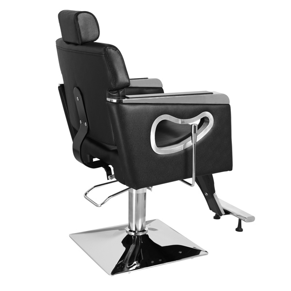 PVC Leather Cover Galvanized Square Tray with Footrest Retractable Barber Chair 300.00lbs Black HZ88111 N001 