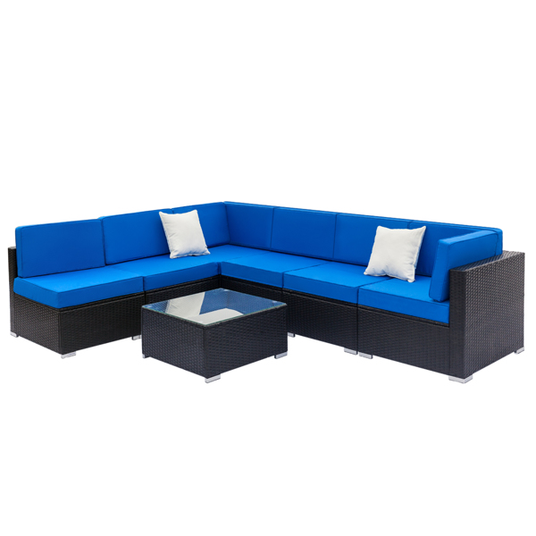 Fully Equipped Weaving Rattan Sofa Set with 2pcs Corner Sofas & 4pcs Middle Sofas & 1 pc Coffee Table Black Embossed - Woven Rattan 