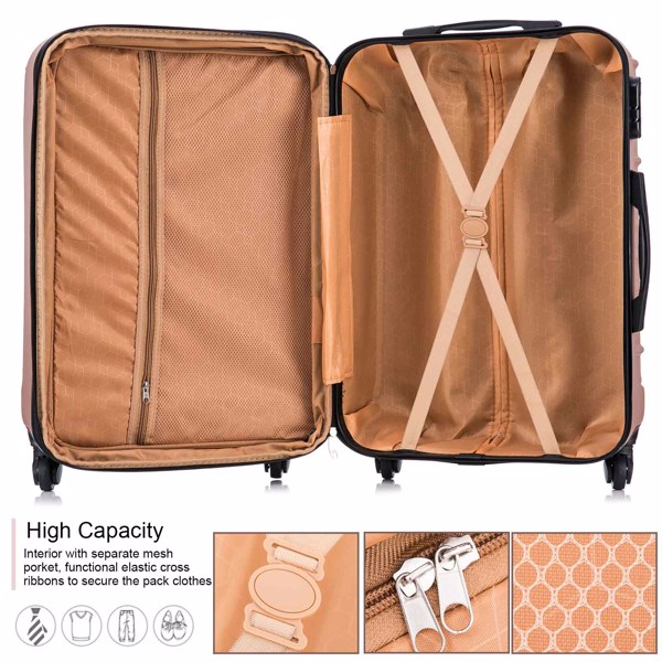 4 Piece Set Luggage Expandable Suitcase Expandable ABS Hardshell Lightweight Spinner Wheels (18/20/24/28 inch), Rose Gold