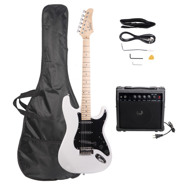 [Do Not Sell on Amazon] Glarry GST Stylish Electric Guitar Kit with Black Pickguard White