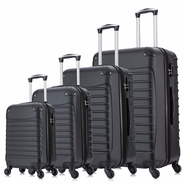 4 Piece Set Luggage Expandable Suitcase Expandable ABS Hardshell Lightweight Spinner Wheels (18/20/24/28 inch), Black