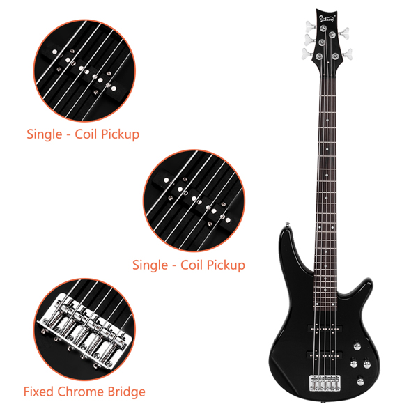 [Do Not Sell on Amazon]Glarry GIB 5 String Full Size Electric Bass Guitar SS Pickups and Amp Kit for The Experienced Player Black
