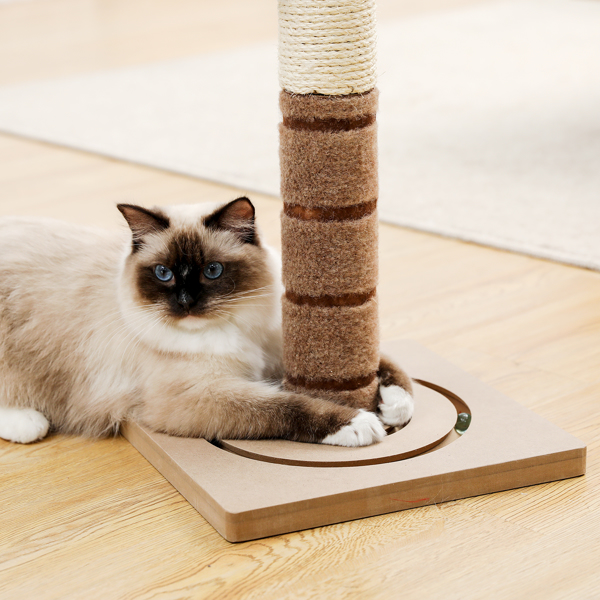 Cat Tree Scratcher Plush Pole Interactive Toys With Sisal Rope Scratching Post Dangling Ball Cat Activity Centre For Kittens Brown
