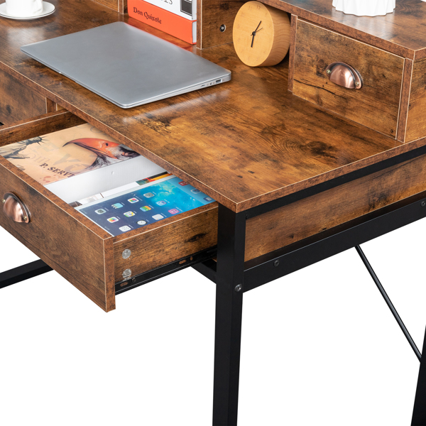 106*54*90cm Old Wood Table Top Black Steel Frame Particle Board Two Small Drawers Two Large Drawers Computer Desk Can Be Used For Study Desk