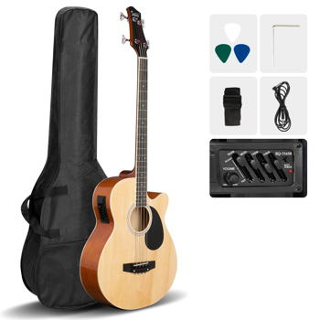 [Do Not Sell on Amazon] Glarry GMB101 4 string Electric Acoustic Bass Guitar w/ 4-Band Equalizer EQ-7545R Burlywood