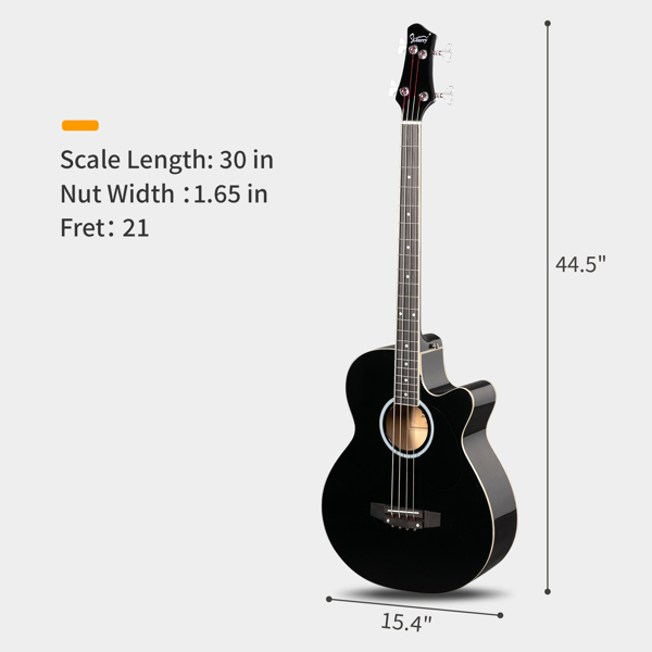 [Do Not Sell on Amazon] Glarry GMB101 4 string Electric Acoustic Bass Guitar w/ 4-Band Equalizer EQ-7545R Black