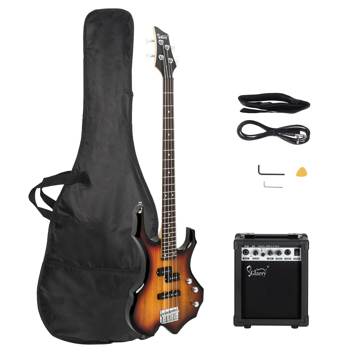 [Do Not Sell on Amazon] Glarry Burning Fire 4 String Full Size Electric Bass Guitar SS Pickups and Amp Kit Sunset Color