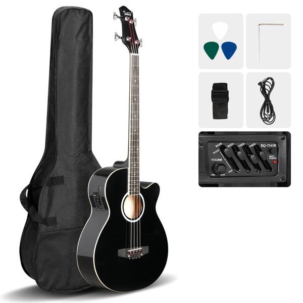 [Do Not Sell on Amazon] Glarry GMB101 4 string Electric Acoustic Bass Guitar w/ 4-Band Equalizer EQ-7545R Black