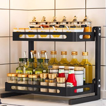 Spice Rack Organizer for Countertop, 2-Tier Spice Rack Organizer Standing Rack Shelf Storage Holder for Jars, Bottles