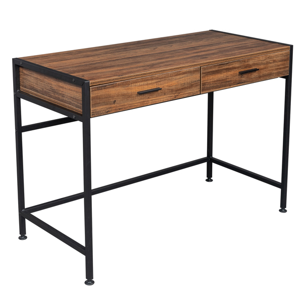 106*50*75cm Retro Wood Table Top Black Steel Frame Particle Board Two Drawers Computer Desk Can Be Used For Study Desk
