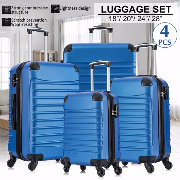 4 Piece Set Luggage Expandable Suitcase Expandable ABS Hardshell Lightweight Spinner Wheels (18/20/24/28 inch), Dark Blue