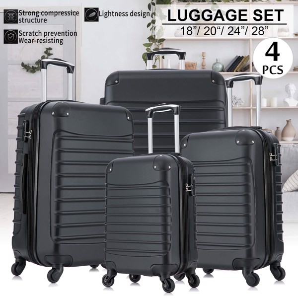 4 Piece Set Luggage Expandable Suitcase Expandable ABS Hardshell Lightweight Spinner Wheels (18/20/24/28 inch), Black