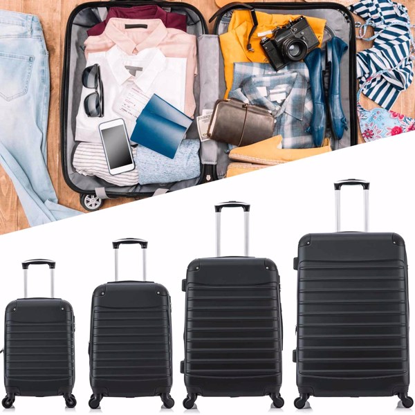 4 Piece Set Luggage Expandable Suitcase Expandable ABS Hardshell Lightweight Spinner Wheels (18/20/24/28 inch), Black