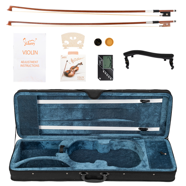 [Do Not Sell on Amazon] Glarry GV405 4/4 Acoustic Violin Kit Matt Natural w/Square Case, 2 Bows, 3 In 1 Digital Metronome Tuner Tone Generator，Extra Strings and Bridge