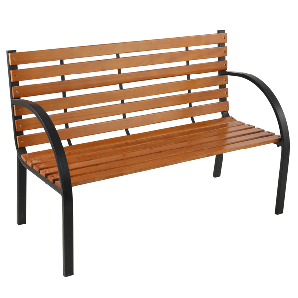 48" Hardwood Slotted Steel Frame Outdoor Patio Garden Bench Park Seat