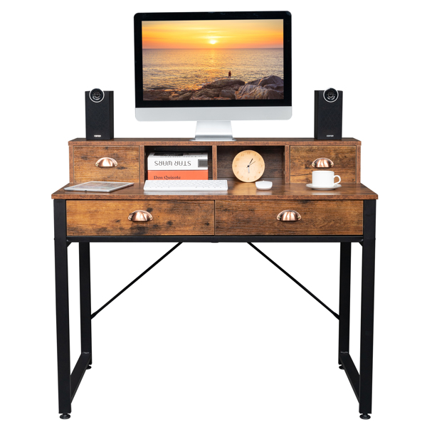 106*54*90cm Old Wood Table Top Black Steel Frame Particle Board Two Small Drawers Two Large Drawers Computer Desk Can Be Used For Study Desk