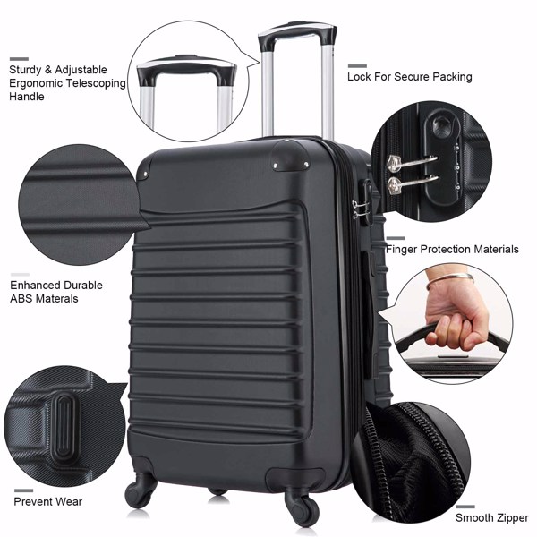 4 Piece Set Luggage Expandable Suitcase Expandable ABS Hardshell Lightweight Spinner Wheels (18/20/24/28 inch), Black