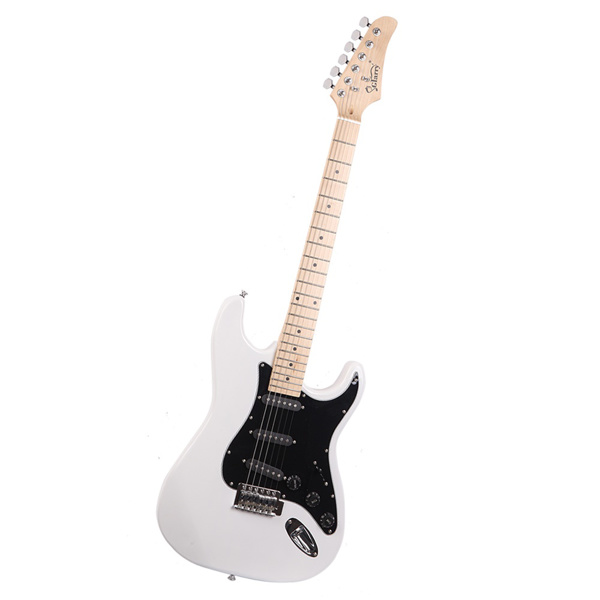 [Do Not Sell on Amazon] Glarry GST Stylish Electric Guitar Kit with Black Pickguard White