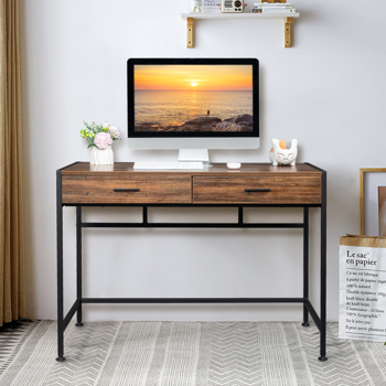 FCH 106*50*75cm Retro Wood Table Top Black Steel Frame Particle Board Two Drawers Computer Desk Can Be Used For Study Desk 