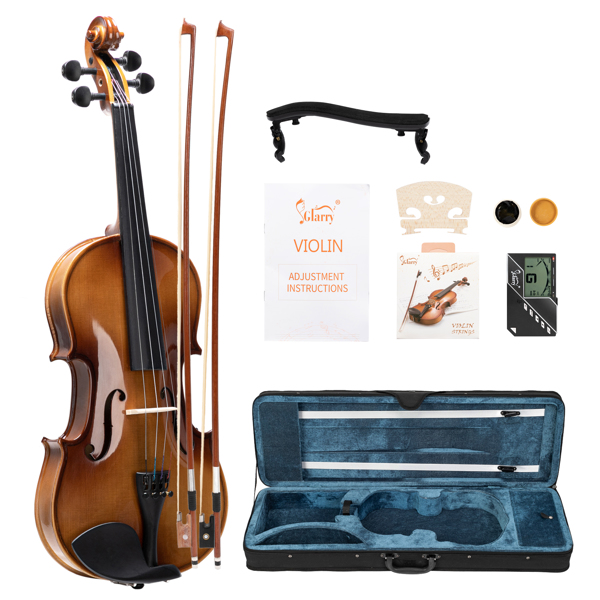 [Do Not Sell on Amazon] Glarry GV406 4/4 Acoustic Violin Kit Natural w/Square Case, 2 Bows, 3 In 1 Digital Metronome Tuner Tone Generator，Extra Strings and Bridge