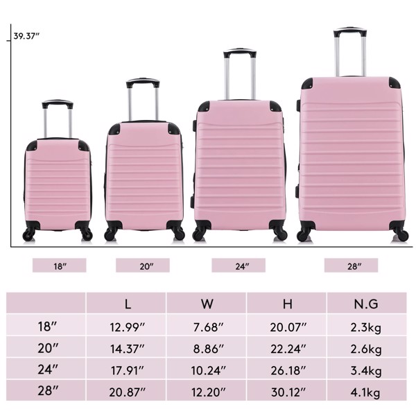 4 Piece Set Luggage Expandable Suitcase Expandable ABS Hardshell Lightweight Spinner Wheels (18/20/24/28 inch), Pink